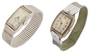 A Gentleman's stainless steel cased Longines rectangular wristwatch