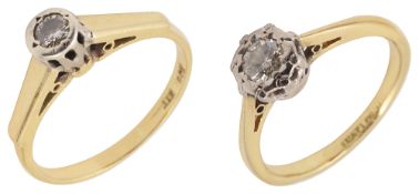 Two single stone diamond set rings