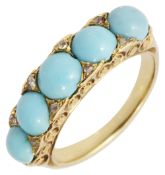A Victorian gold turquoise five stone half hoop ring