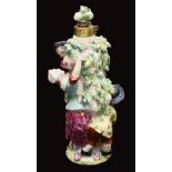 A Chelsea porcelain gold mounted scent bottle and stopper c.1760