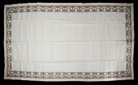 A good large ivory ground floral damask tablecloth c.1900