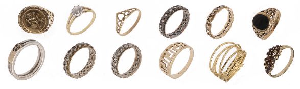 A collection of ten mixed gold rings and other mixed jewellery