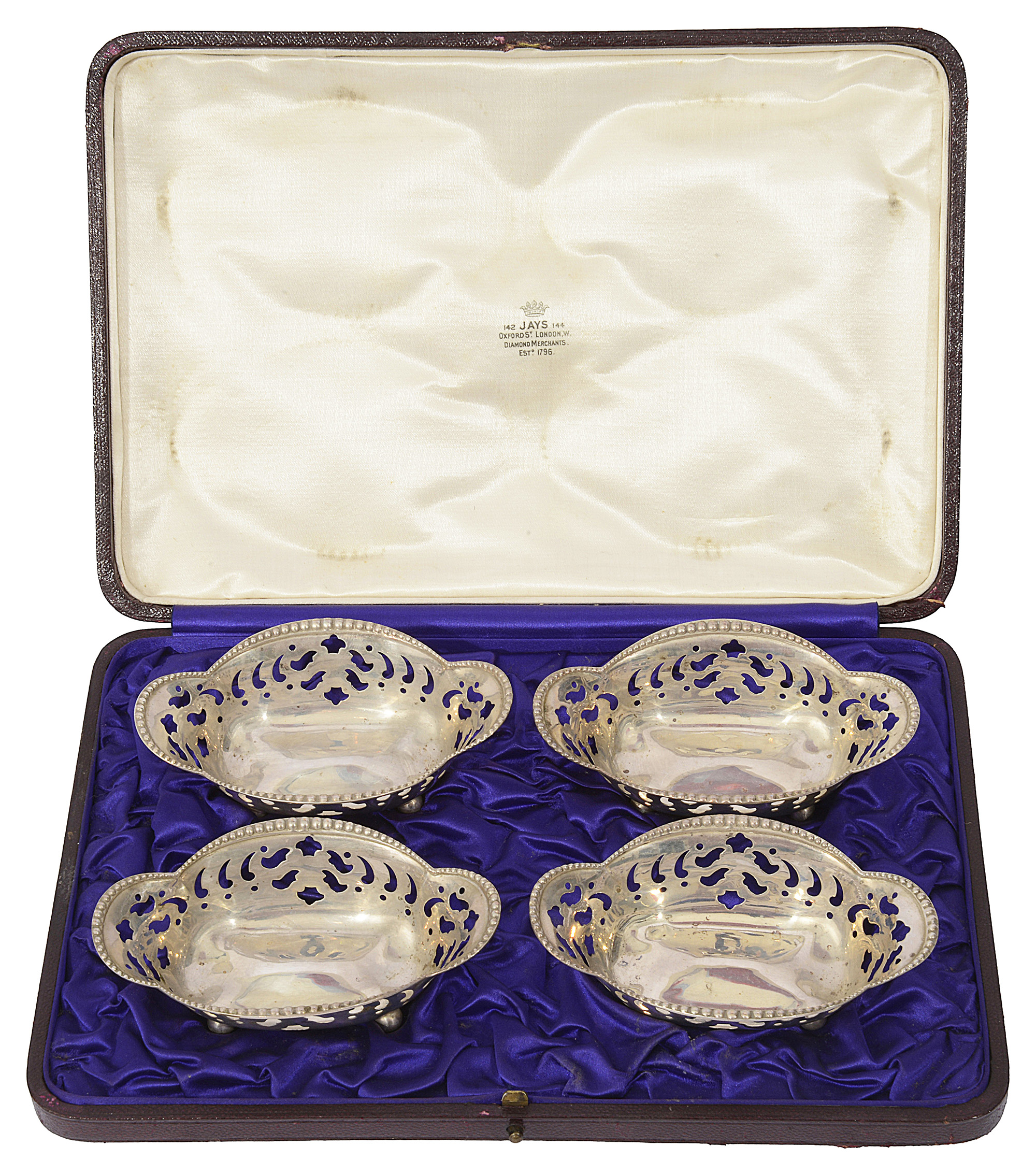 A cased set of four American silver pierced bonbon dishes by Tiffany & Co.