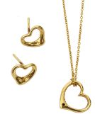 An Elsa Perretti for Tiffany & Co. yellow gold open heart pendant and matching earrings