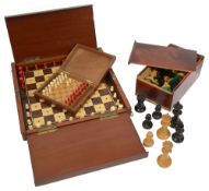 An early 20th c. English 'Whittington' pattern travelling chess set in the manner of Jaques