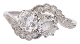 A diamond two stone crossover ring