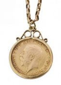 A George V fine gold half sovereign pendant on chain