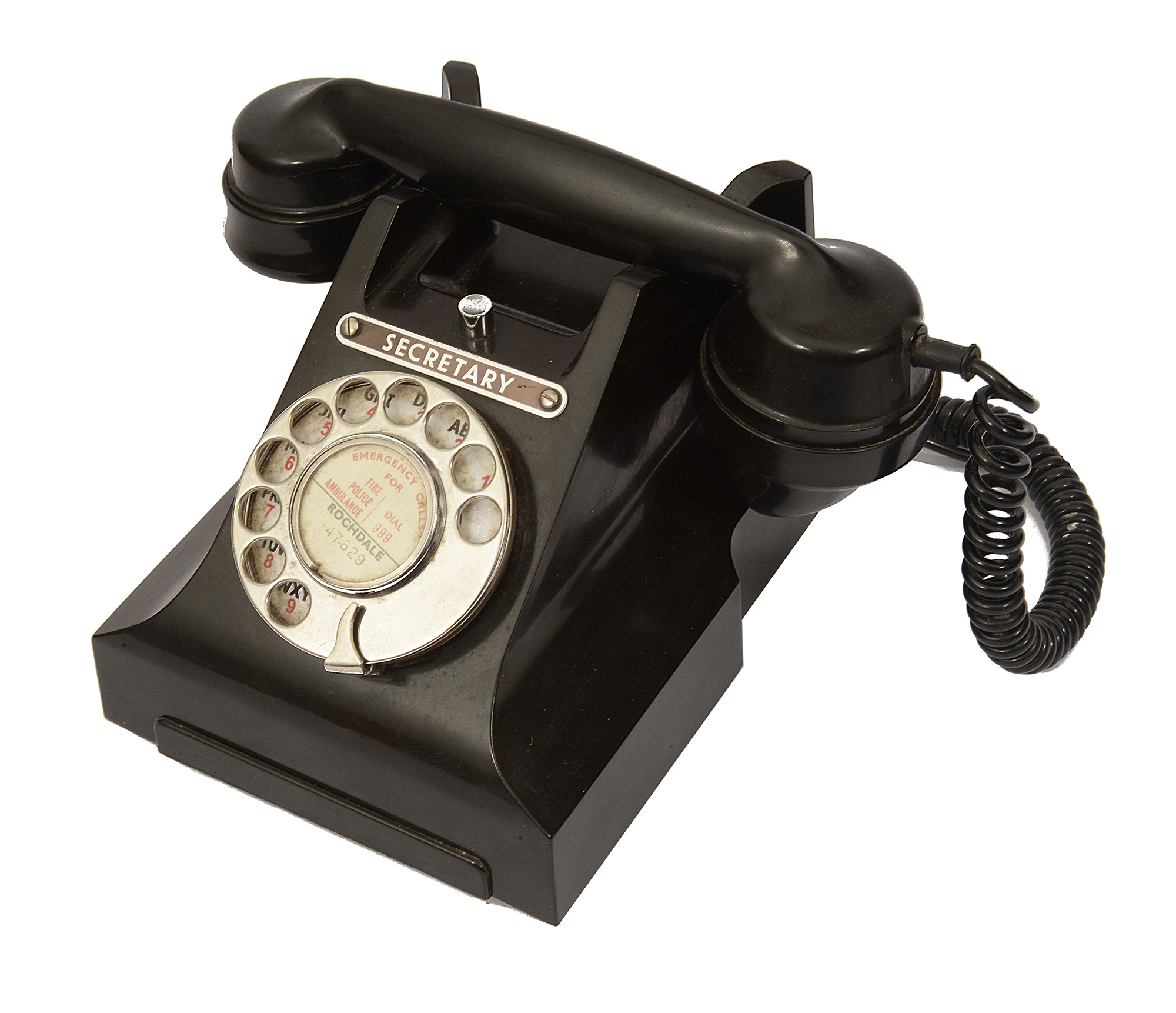 A 1940s black bakelite GPO 300 series 'Secretary' telephone