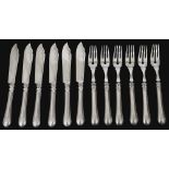 A set of six Austrian .800 silver fish knives and forks