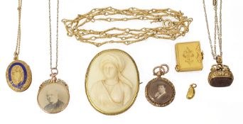 19th century jewellery and vertu: including a fancy link yellow gold long chain necklace