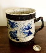 JAPANESE 20th CENTURY CRACKLE GLAZE TANKARD