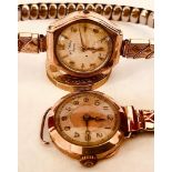 TWO 9ct GOLD LADIES WATCHES, BRACELETS NOT GOLD