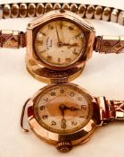 TWO 9ct GOLD LADIES WATCHES, BRACELETS NOT GOLD