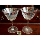 VERY SCARCE PAIR OF CROWN DUCAL 'ORANGE TREE' DESIGN COCKTAIL GLASSES, CIRCA 1930