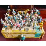 APPROXIMATELY TWENTY-EIGHT METAL FIGURES CONTAINED WITHIN OLD CIGAR BOX