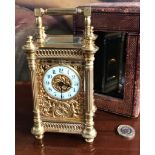 GOOD QUALITY FRENCH GILDED CARRIAGE CLOCK AND CASE, ENGRAVED 18th APRIL 'NELL' 1894