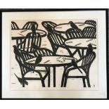 LIO HAINING- 'EATING GUESTS', LINO PRINT CUT, 3/50, APPROXIMATELY 40 x 51cm
