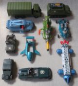 Ten mostly 1970's Dinky Sci-Fi and military model vehicles, unboxed