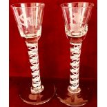 PAIR OF AIR-TWIST CORDIAL GLASSES, ENGRAVED EMBLEMS OF THE 'LORDS OF MAN-EARL DERBY', EAGLE AND
