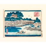 PAIR OF EARLY 20th CENTURY PRINTS- 'LAKE IN TOKYO' AND 'JAPANESE PARK WITH TRAVELLERS', FRAMED AND