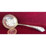 SMALL SILVER STRAINING SPOON, BIRMINGHAM ASSAY, WEIGHT APPROXIMATELY 18g
