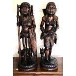 PAIR OF 20th CENTURY CARVED ORIENTAL FIGURES, APPROXIMATELY 63cm HIGH
