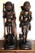 PAIR OF 20th CENTURY CARVED ORIENTAL FIGURES, APPROXIMATELY 63cm HIGH