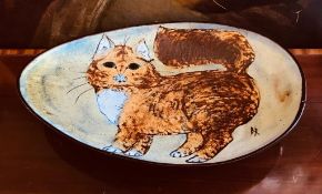 CHELSEA POTTERY PIRIFORM POTTERY AND GLAZED BOWL RAISED UPON THREE TRIANGULAR STUBBY FEET,