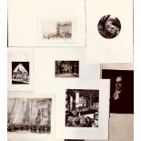 COLLECTION OF SEVEN INTERESTING ETCHINGS, UNFRAMED, VARIOUS SIZES