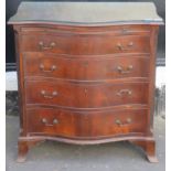 Early / mid 20th century serpentine fronted mahogany chest of four drawers. Approx. 80cms H x