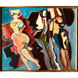 UNKNOWN AND UNTITLED, ABSTRACT FIGURES IN FAUVIST COLOURS, ACRYLIC ON CANVAS, UNSIGNED,
