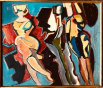 UNKNOWN AND UNTITLED, ABSTRACT FIGURES IN FAUVIST COLOURS, ACRYLIC ON CANVAS, UNSIGNED,