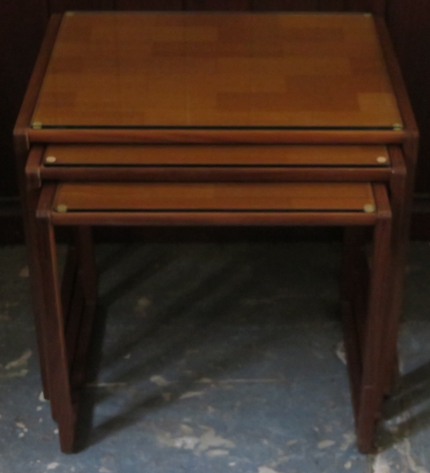 G Plan mid 20th century teak nest of three tables. Approx. 46.5cms H x 46cms W x 42cms D