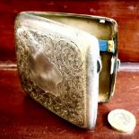 SILVER ENGRAVED CIGARETTE CASE, CONCAVE FORM, BIRMINGHAM 1917, WEIGHT APPROXIMATELY 97.2g