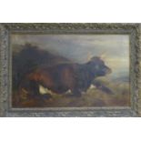 William Huggins (1824-1910) gilt framed oil on panel depicting a recumbant cow, unsigned. Approx