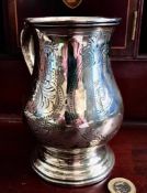 SILVER BALUSTER FORM TANKARD WITH ENGRAVED DECORATION, EXETER 1866, MAKERS JW & JW, WEIGHT