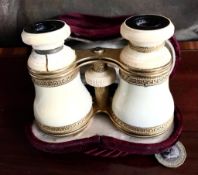 PAIR OF IVORY OPERA GLASSES IN VELVET CASE