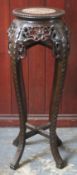 19th century Oriental heavily carved and pierce work decorated plant stand, with marble insert to