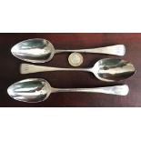 THREE EARLY 19th CENTURY SILVER SPOONS, WB, IB, GS&WF, WEIGHT APPROXIMATELY 93g
