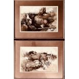 E BLACK, PAIR OF FIRST WORLD WAR SCENES, ONE DATED 1916, WATERCOLOURS, SIGNED LOWER RIGHT, FRAMED