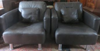 Pair of 20th century David Paine Associates Leather upholstered armchairs with chrome coloured
