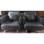 Pair of 20th century David Paine Associates Leather upholstered armchairs with chrome coloured