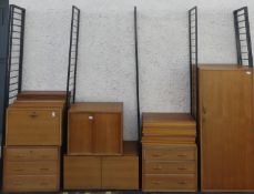 Mid 20th century Ladderax stacking system, comprising - 1x tall single door hanging cupboard, 3x