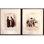 TRIO OF FRENCH PRINTS- 'LES GENS DE JUSTICE', SIGNED LOWER LEFT, FRAMED AND GLAZED, APPROXIMATELY 30