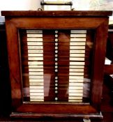 FINE MAHOGANY SPECIMEN CABINET WITH TWENTY-TWO DRAWERS CONTAINNG APPROXIMATELY 542 SPECIMEN GLASS