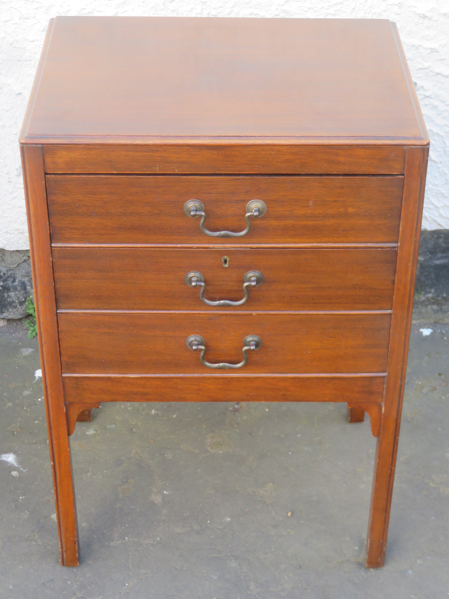 Early 20th century mahogany 3 drawer music cabinet. Approx. 73cms H x 49cms W x 37cms D