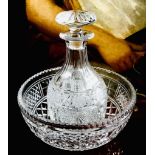 FINE QUALITY AND HEAVY CUT GLASS BOWL AND DECANTER