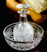 FINE QUALITY AND HEAVY CUT GLASS BOWL AND DECANTER