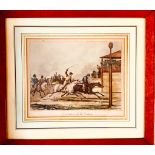 PAIR OF FRENCH SPORTING PRINTS- 'L'ARRIVEE DE LA COURSE' AND 'LE DEPART AU GALOP', SIGNED LOWER