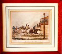 PAIR OF FRENCH SPORTING PRINTS- 'L'ARRIVEE DE LA COURSE' AND 'LE DEPART AU GALOP', SIGNED LOWER